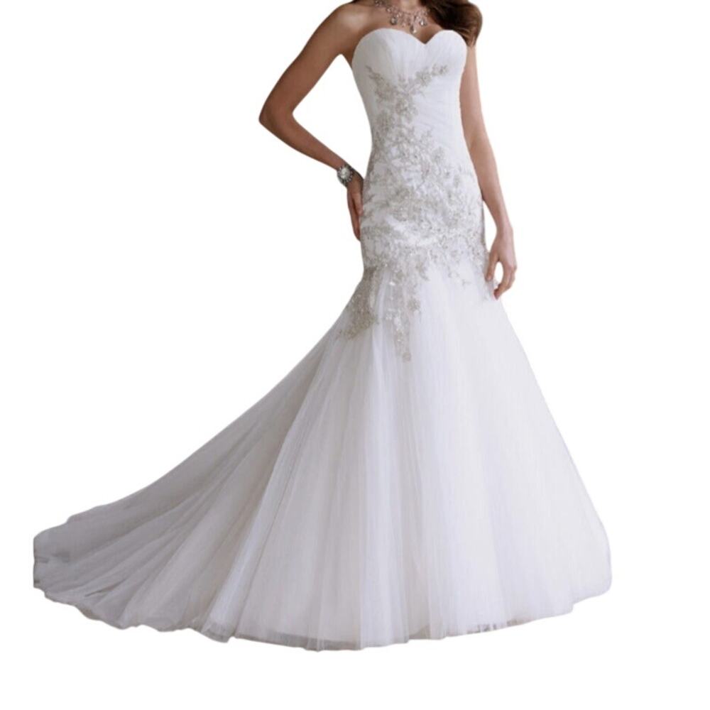 David Tutera for Mon Cheri Ciprianna Wedding Dress Ivory Lace Tulle Size 16